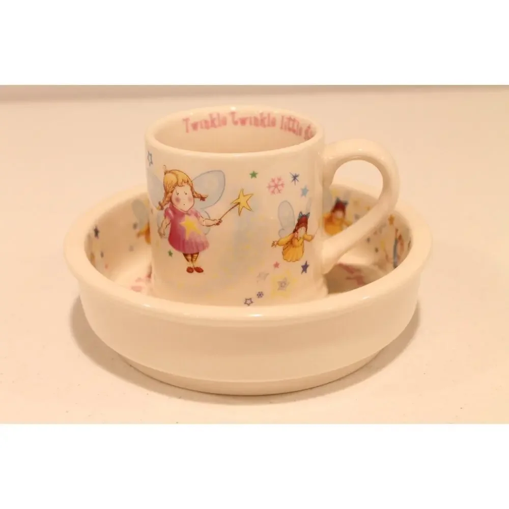 Anderton Pottery 1890 England Twinkle Twinkle Little Star Fairy Bowl & Mug Set